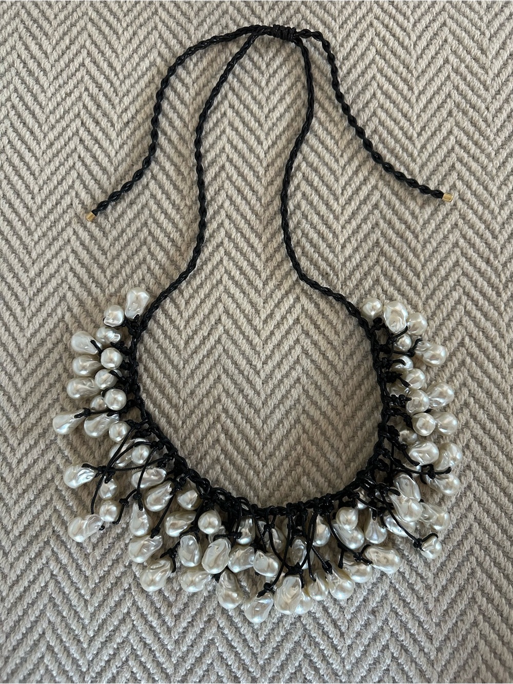 Baroque Pearl on Black Leather Cord Necklace